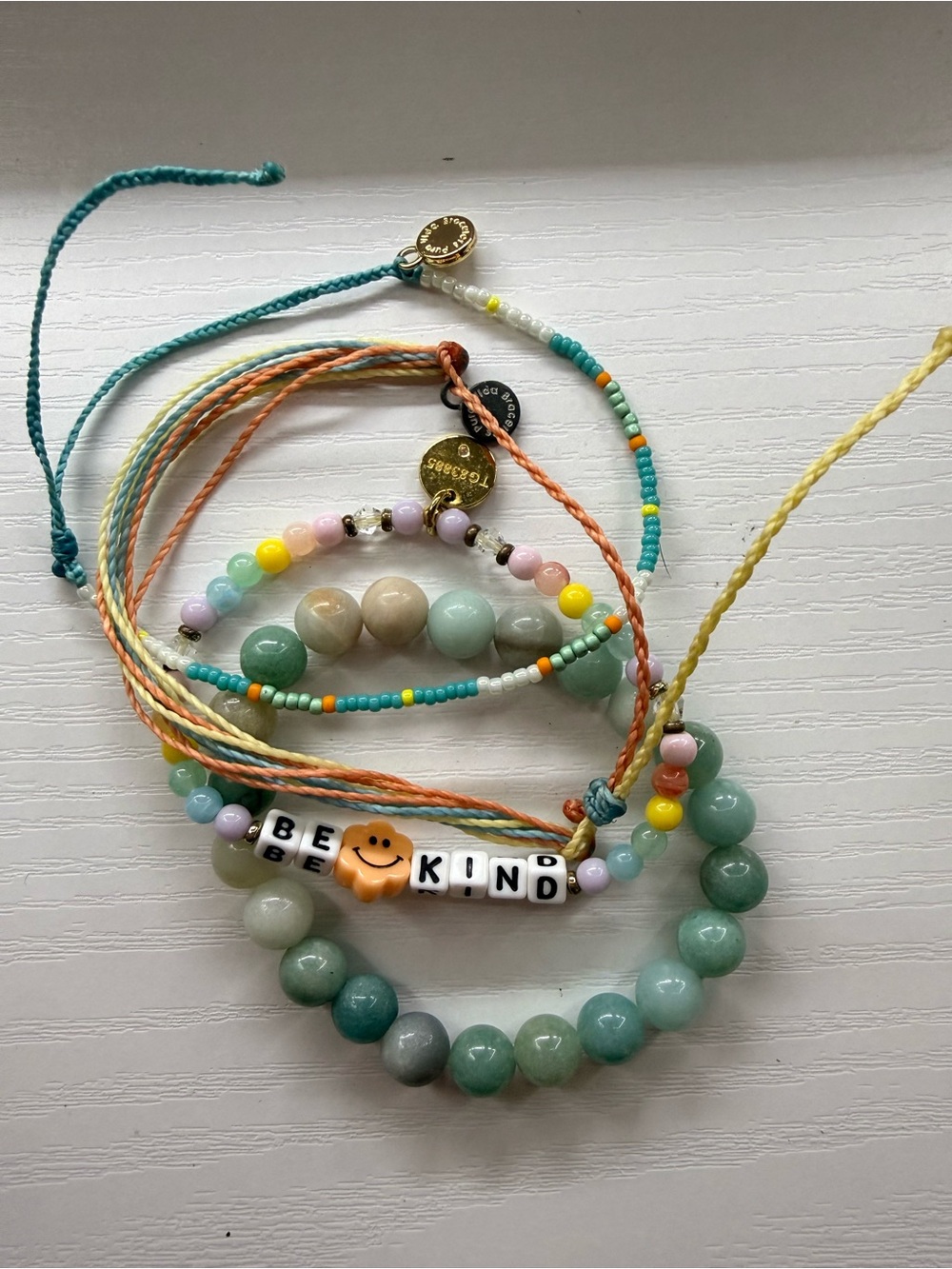 Pura Vida Multistrand 'Be Kind' Bracelet Set in Mint, Pastel Yellow & Coral